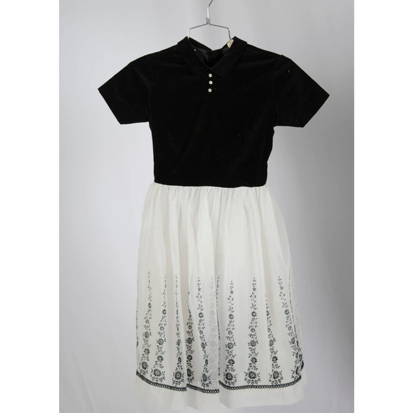 50s B&W Flocked Border Print Kid's Dress | Size 12 | VTG - Picture 2 of 5